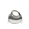Silver metallic crescent handbag with vertical pleated texture and elegant chain strap - Silver