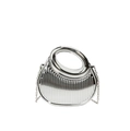 Bolso de noche plateado con textura vertical y asa ovalada con correa de cadena - Plateado
