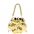 Elegante bolso de noche con forma de flor dorada, asa de cuentas y cadena metálica - Dorado