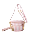 Pink and white striped crossbody chest bag with multiple zippers and golden hardware - Pink