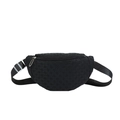 Sac banane noir chic à texture tissée avec bandoulière réglable et fermeture éclair en métal - Noir
