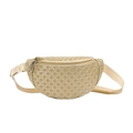 Summer candy color PU woven belt bag in light beige with adjustable shoulder strap - Gold