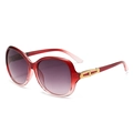 Elegant oversized gradient pink sunglasses for women with golden metal temple accents - C7 Gradient Red Frame Grey Pink Lens