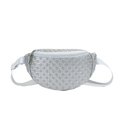 Silver woven texture waist bag with metallic finish and adjustable white strap - Silver