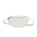 White PU leather waist bag with woven texture and adjustable strap for sports - Off White