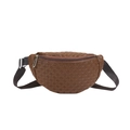 Dark brown woven leather waist bag with adjustable strap for sports and outdoor use - Brown