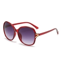 Oversized red transparent round sunglasses with purple gradient lenses and gold V hardware - C6 Red Frame Gradient Grey Lens