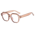Retro geometric thick frame blue light glasses in transparent brown with silver rivets - Champagne Tea Blue Light Blocking