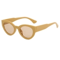 Lunettes de soleil œil de chat vintage jaune moutarde avec verres marron clair, vue de profil - Monture Gingembre Lentille Thé