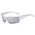 Silver futuristic cyberpunk sunglasses with grey reflective lenses in a wrap-around style - Silver Frame White Mirror Lens