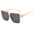 Occhiali da sole squadrati oversize chic in bianco crema e nero con accenti oro - B03 Z-2 / Bianco Avorio Opaco Lente Grigia