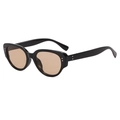 Retro-Sonnenbrille mit kleinem schwarzen Rahmen und hellbraunen Gläsern in Schrägansicht - Glänzender schwarzer Rahmen Teelinse