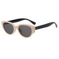 Retro cat-eye sunglasses with cream front frame, black temples and silver rivet accents - Ivory White Frame Black Leg Gray Lens