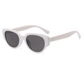 Retro small oval white frame sunglasses with dark grey lenses and silver accents - Solid White Grey Lens