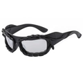 Futuristic retro twisted sunglasses with black frame and light gray lenses in 45-degree view - Sand Black Frame White Silver Mirror