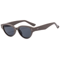 Classic cat-eye sunglasses with dark brown frames and vintage silver rivet accents - Sunglasses / Solid Grey
