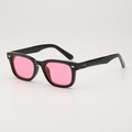 Retro oversized square sunglasses with black glossy frames and pink translucent lenses - Black Frame / Pink Lens