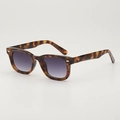 Retro tortoiseshell sunglasses with gradient lenses and silver rivet accents in 45-degree view - Tortoiseshell Frame / Double Gray Lens