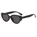 Retro-Sonnenbrille mit kleinem schwarzem Rahmen, Silbernieten und dunkelgrauen Gläsern - Glänzend Schwarz Graue Gläser
