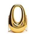 Elegant gold oval metal clutch bag with a high-shine mirror finish and chain strap - Gold