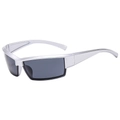 Cyberpunk matte silver wrap-around sports sunglasses with dark grey lenses for women - Silver Frame Grey Lens