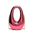 Rose red acrylic clutch bag with mirror finish and gold chain in oval cutout design - Rose Red