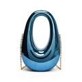 Blue mirrored acrylic oval clutch with gold chain strap for luxury evening events - Blue