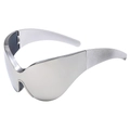 Y2K futuristic wraparound sunglasses with silver mirror lens and liquid metal frame - Silver Mirror