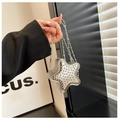 Borsa da sera scintillante a forma di stella argentata con strass e catena a sfere - Stile Stella con Strass Integrale (Argento)