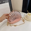 Rose gold shell evening bag with metallic finish and gold detachable chain strap - Pink
