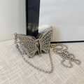 Elegante bolso de noche de mariposa plateada con pedrería y cadena de cuentas - Plateado