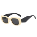 Retro rectangular sunglasses with cream white frame and wide black temples in contrast - C7 Sand Yellow Frame Black Legs Grey Lens