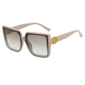 Übergroße quadratische Sonnenbrille in Beige Matt mit Verlaufsgläsern und Ringdekor - B03  Z-2 / Matt Khaki Tee zu Grün Verlauf
