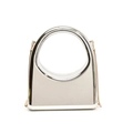 Glimmende zilveren hard shell clutch met ronde handgreep en gouden kettingriem - Met ketting / Zilver