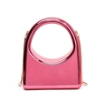 Pink metallic hard shell clutch with large round handle and crossbody chain strap - Pink
