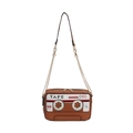 Retro brown cassette tape crossbody bag with gold chain strap and dual zippers - Tan