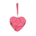 Pochette rose en forme de cœur style veste de motard avec zips dorés et dragonne - Rose