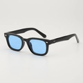 Retro black frame sunglasses with light blue transparent lenses and silver metal rivets - Black Frame / Blue Lens