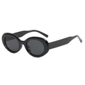 Schwarze Retro-Oval-Sonnenbrille mit dickem Rahmen und dunkelgrauen Gläsern für Damen - Glänzend Schwarz Graue Gläser