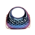 Aurora gradient moon bag with quilted rhombic pattern and gold chain strap - Blue Pink