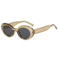 Retro ovale Damen-Sonnenbrille mit transparentem teebraunem Rahmen und dunklen Gläsern - Schlammgrünes Grau