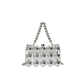 Silver metallic clutch bag with large spherical beads and detachable chain strap - Silver