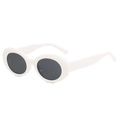 Retro oval sunglasses with wide white plastic frames and dark lenses for women - Solid White Grey Lens