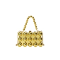 Gold metallic box clutch with 3D studs, beaded handle and detachable chain strap - Gold