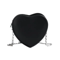 Borsa a tracolla a cuore per bambini in pelle PU nera con tracolla a catena d'argento - Nero