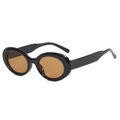 Retro black oval cat-eye sunglasses for women with dark brown lenses and thick frames - Glossy Black / Tea Lenses