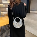 Silver metallic wave texture evening bag with round handle and chain strap for women - Silver