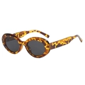 Retro oval sunglasses with yellow leopard pattern frames and dark grey lenses - Demi Grey