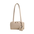Sac baguette minimaliste en cuir beige avec deux bandoulières et une pochette - Blanc Cassé