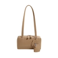 Sac à bandoulière marron vintage en similicuir brillant avec mini pochette amovible - Abricot